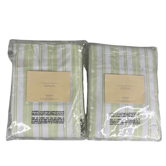 Lot of 2 Pottery Barn Kids Variegated Strip Panels 63" x 44" Green White New - Picture 6 of 15